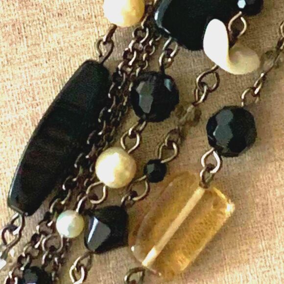 LIA SOPHIA VIXEN Bracelet Retired 6-strand Mother of Pearl Black Lucite Beads - Picture 3 of 7